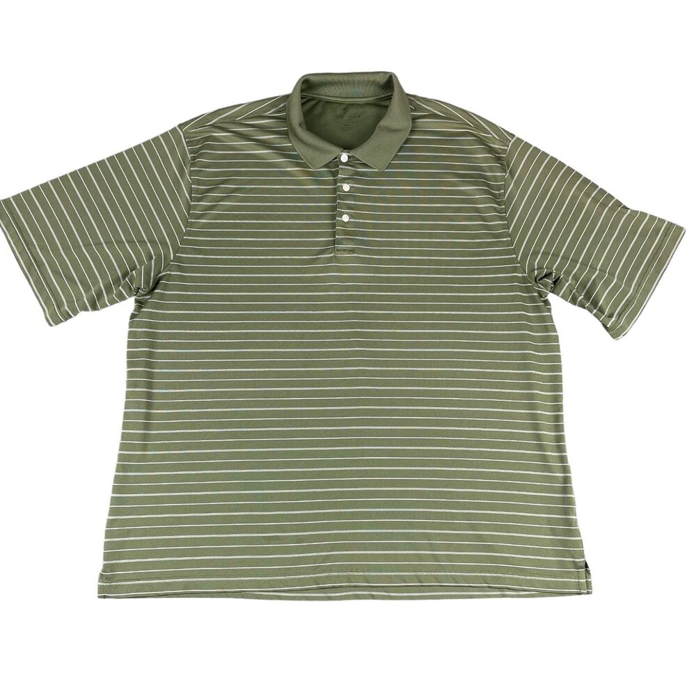 Palm Beach Golf Polo Shirt Men's XXL Green Short Sleeve Performance Striped Golf
